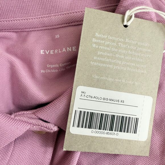 EVERLANE The Oversized Polo Top XS Mauve Org Cotton Collar Short Sleeve NWT B33 - Picture 6 of 6